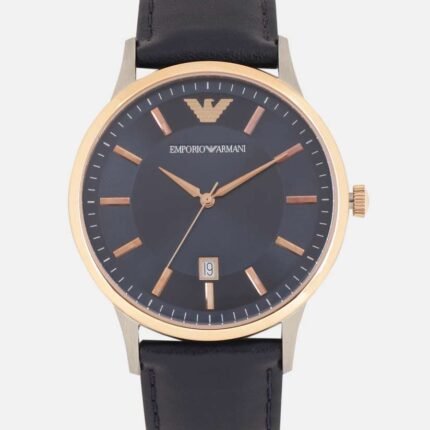 Emporio Armani AR2506 “Renato” — Blue Sunray Dial, Rose Gold Bezel, Leather Strap