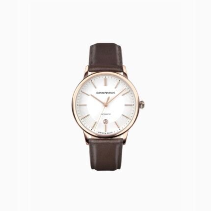 Emporio Armani Swiss Made Automatic – White Sunray Dial & Brown Leather (ARS5102)